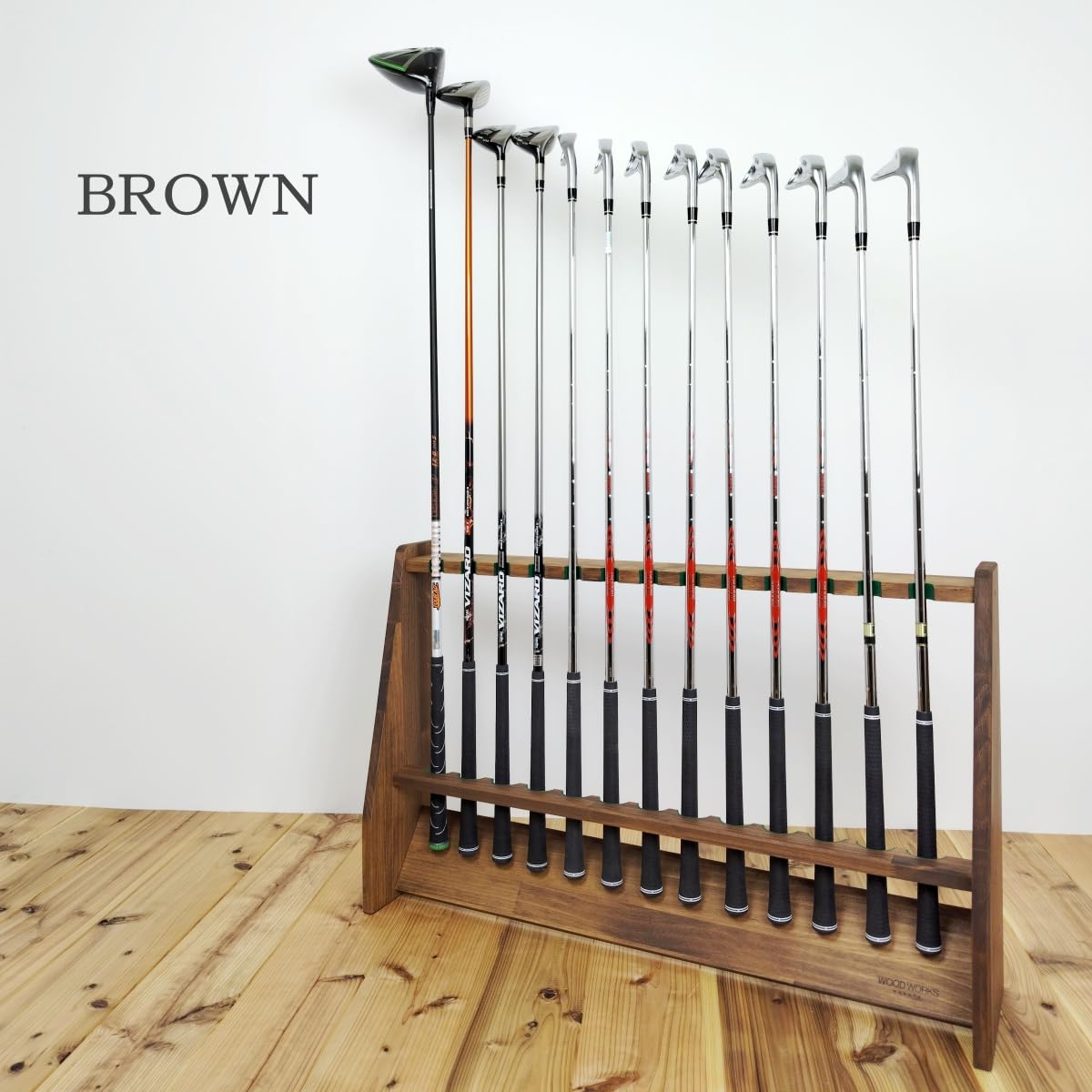 WOOD WORKS 日本製 ゴルフクラブスタンド 13本用 【色：ブラウン】組立済 Amazon | WOOD WORKS 日本製 ゴルフクラブスタンド 13本用 【色