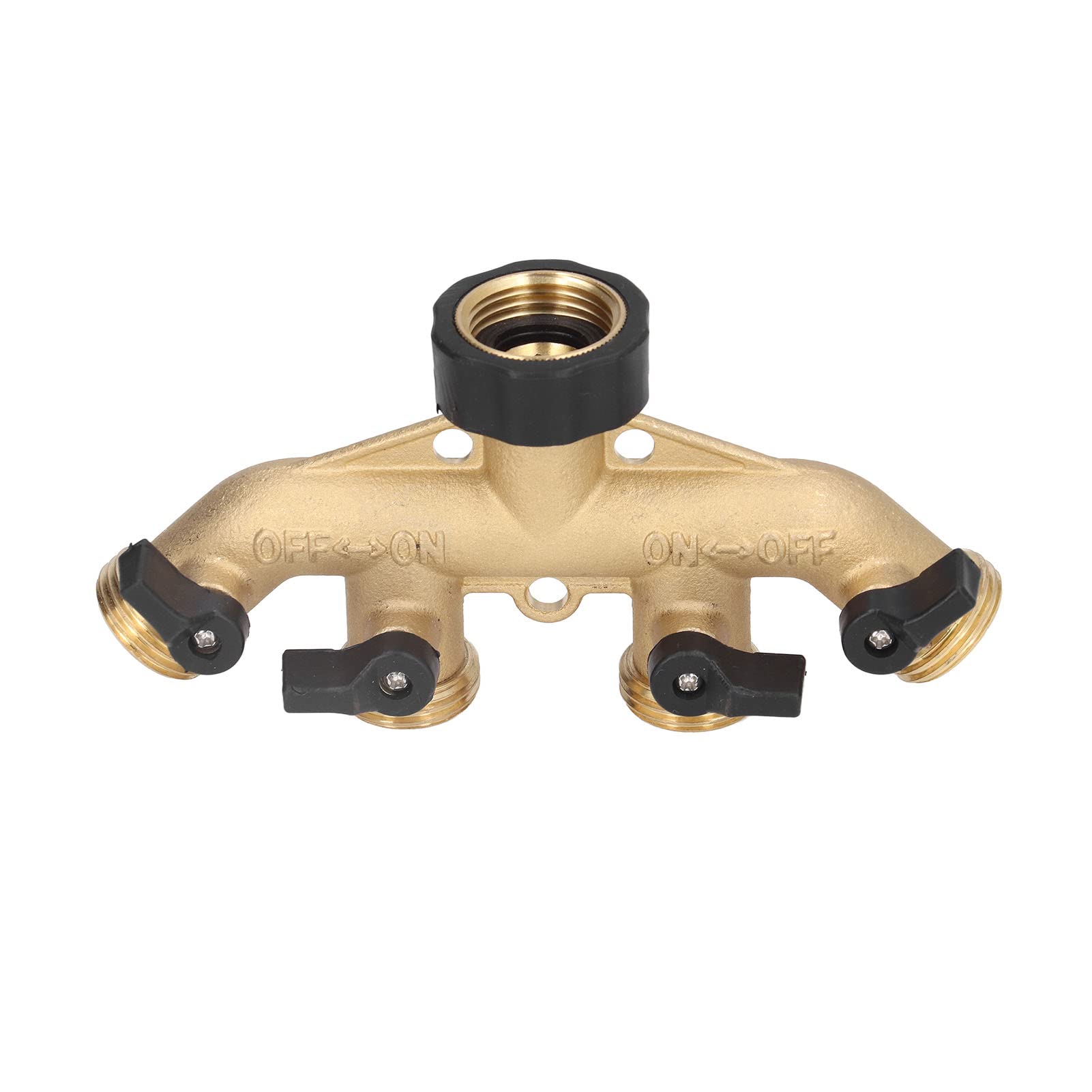 Adium Hose Tap Manifold, Heavy Duty Brass 4 Way Water Hose Splitter Less Leak Corrosion Resistant with Ball Valve for Irrigation System US Plug
