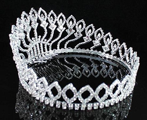 Janefashions Floral Full Crown Clear Red Green Austrian Rhinestone Crystal Silver Gold Metal Tiara Pageant Pageant Prom Large T1406 … (Clear/Silver) #TOP3