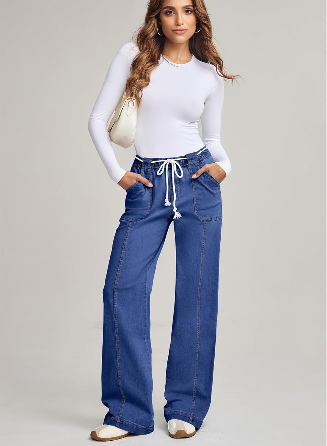 Astylish Jeans for Women Wide Leg Drawstring High Waisted Stretchy Straight Leg Jean Trendy 2025 Denim Pants - Image 6