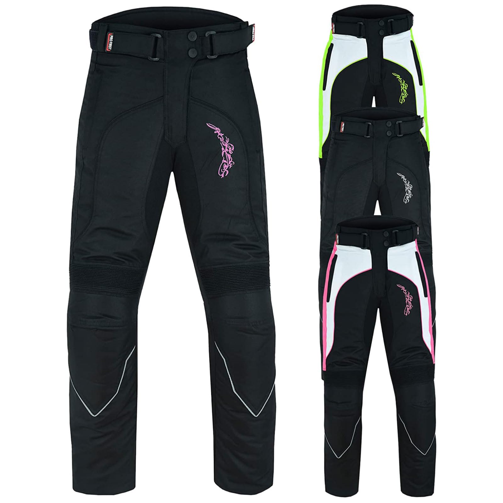 Hive Moto Women Motorcycle Ladies Trousers Waterproof CE Approved Armored Girls Leg Protective Motorbike Trouser Pink Pant 32” Length (US, Alpha, XX-Large, Regular, Regular, Black)
