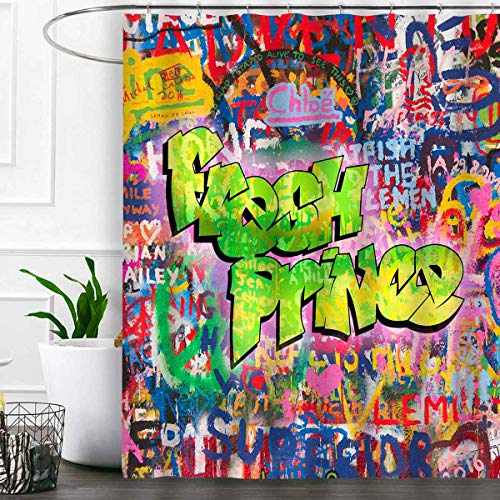 Sddser Fresh Graffiti Shower Curtain Baby Hip-Hop Style Colorful Decor Bathroom Curtain For Kids, Washable Fabric 72X72 With 12 Hooks Yllssd121 #TOP4