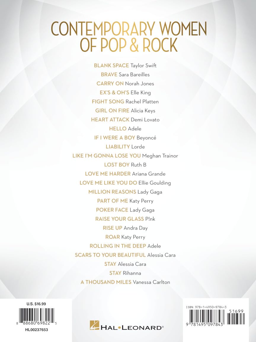 Contemporary Women of Pop and Rock | Recueil de Chansons Partitions Piano Vocal Guitare | 25 Tubes Modernes Artistes Féminines avec Paroles Accords et CD Playalong | 2ème Édition Niveau Intermédiaire