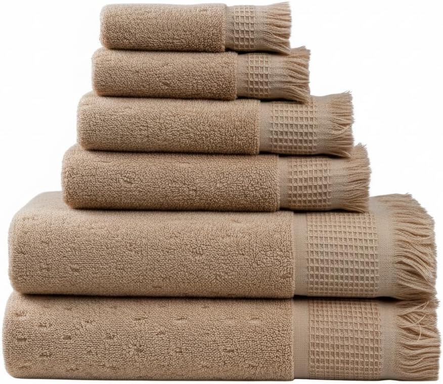 SOFE H&L | NADIAS Luxury Turkish Cotton Towel Set of 6 (2 Bath Towels 2 Hand Towels 2 Wash Cloths) Moon | Light, Premium, Soft, Durable, Absorbent - Hotel Quality Towel Set for Bathroom