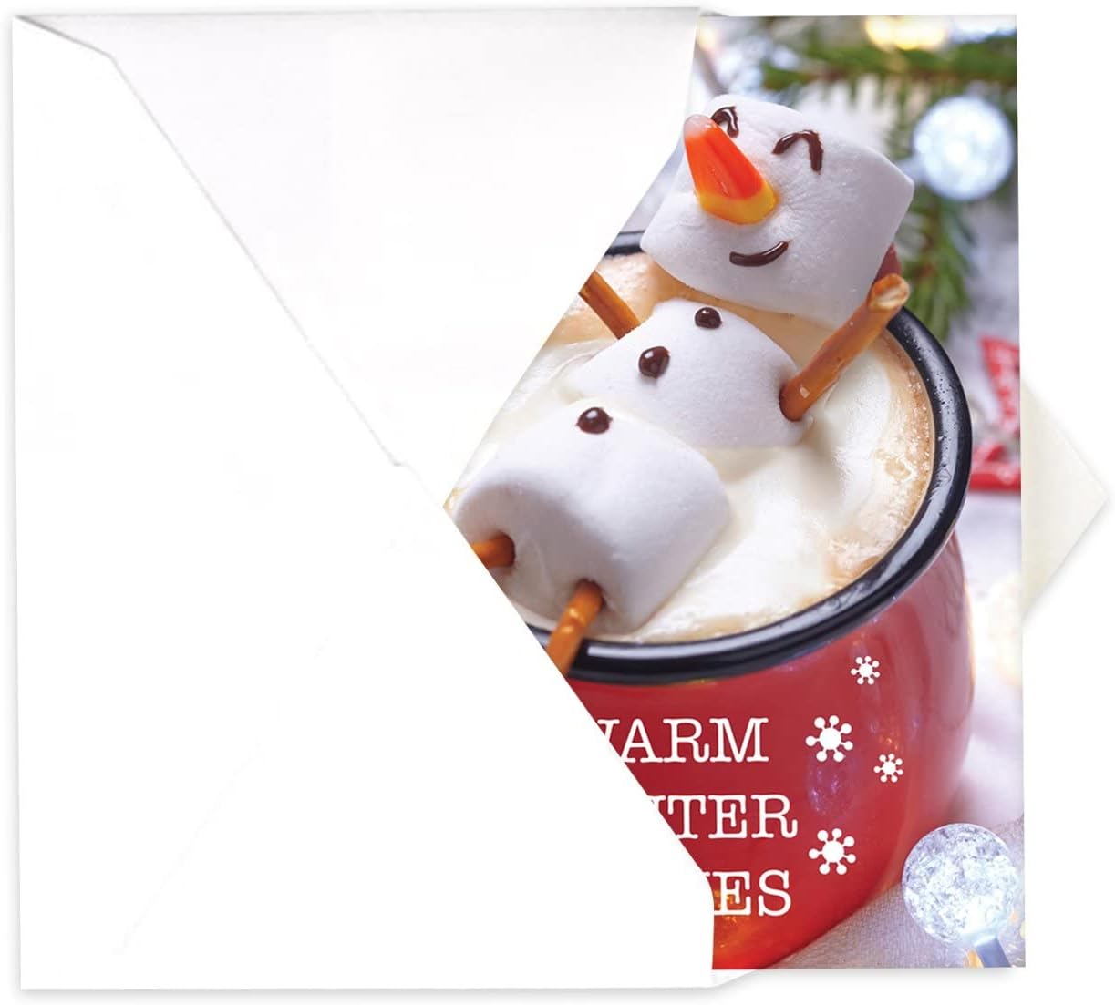 Canopy Street Cocoa Snowman Holiday Card Pack / 25 Winter Wishes Cards Set/Hot Chocolate Marshmallows Greeting With Inside Verse / 4 5/8" x 6 1/4" Cozy Christmas Cards With White Envelopes