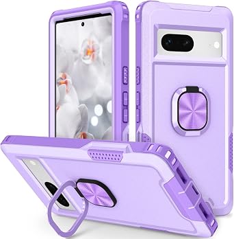 Ankoe for Google Pixel 7 Case, 3 in 1 Heavy Duty Rugged Hybrid Shockproof Hard PC Soft TPU Bumper Protective Case with 360 Rotate Ring for Google Pixel 7 6.3 Inch Purple