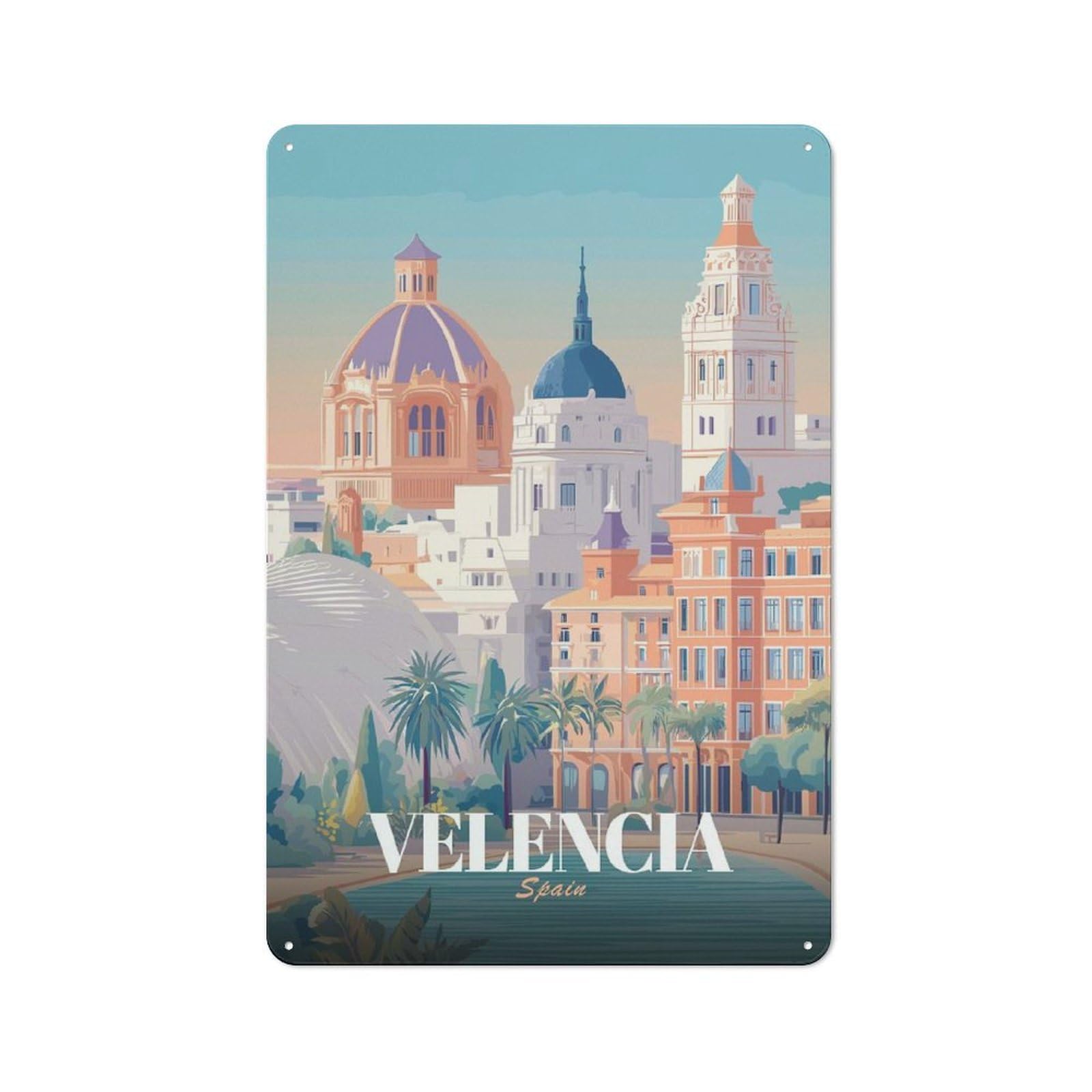 Junmoney Style-4 Casual Valencia, Spain Travel Shed Metal Sign 30X20cm, Utility Space Decor For Shed, Garden Room, Porch Or Garage