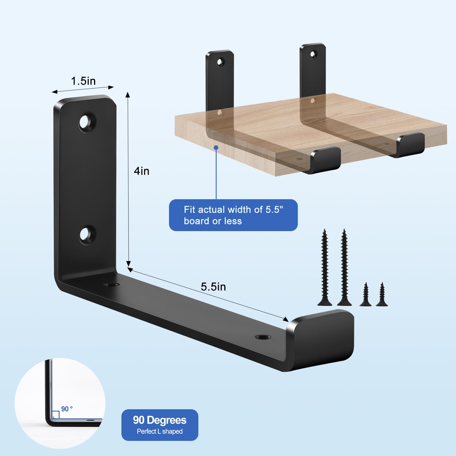 Confezione da 12 – 14 cm di lunghezza x 10,2 cm di altezza x 3,8 cm di larghezza J staffe per mensole rustiche in ferro da parete in metallo staffe per mensole industriali con viti nere