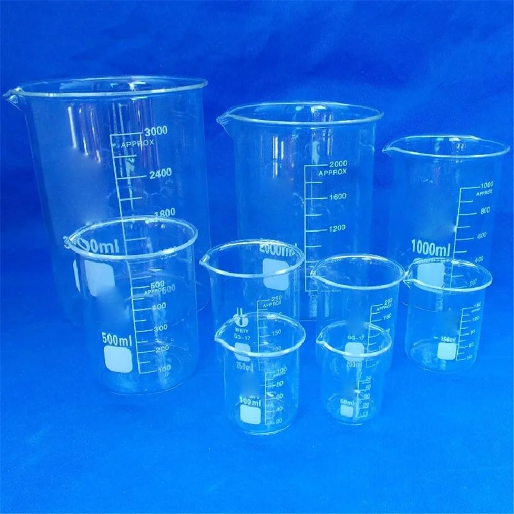 Zestaw 12 szklanych zlewek o pojemności 250 ml, do laboratorium, zestaw zlewek szklanych