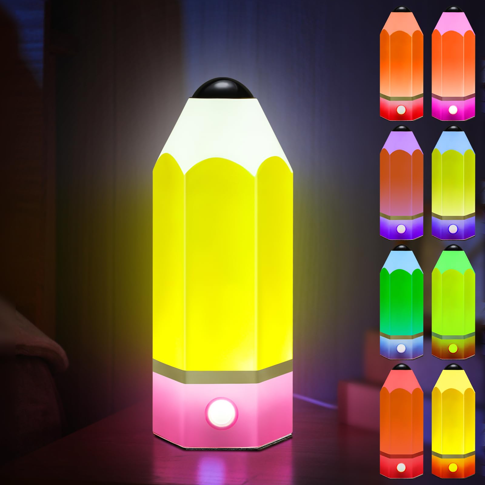 VIHOSE Klasa ołówkowa lampa szklana LED design powrót do szkoły klasa lampa prezenty 29 cm regulowane wielokolorowe lampki nocne materiały dla nauczycieli szkół podstawowych biurko dom sypialnia