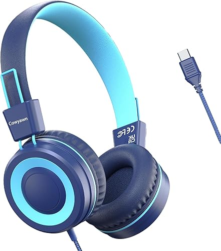 Auriculares USB tipo C para niños, para la escuela, auriculares con cable para niños pequeños, volumen limitado de 94 dB, sonido estéreo HD,