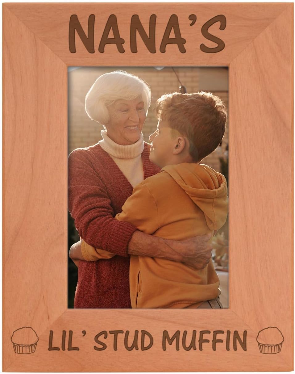 Personalized Gifts Nana's Lil Stud Muffin Baby Grandson Gift Natural Wood Engraved 4x6 Portrait Picture Frame Wood