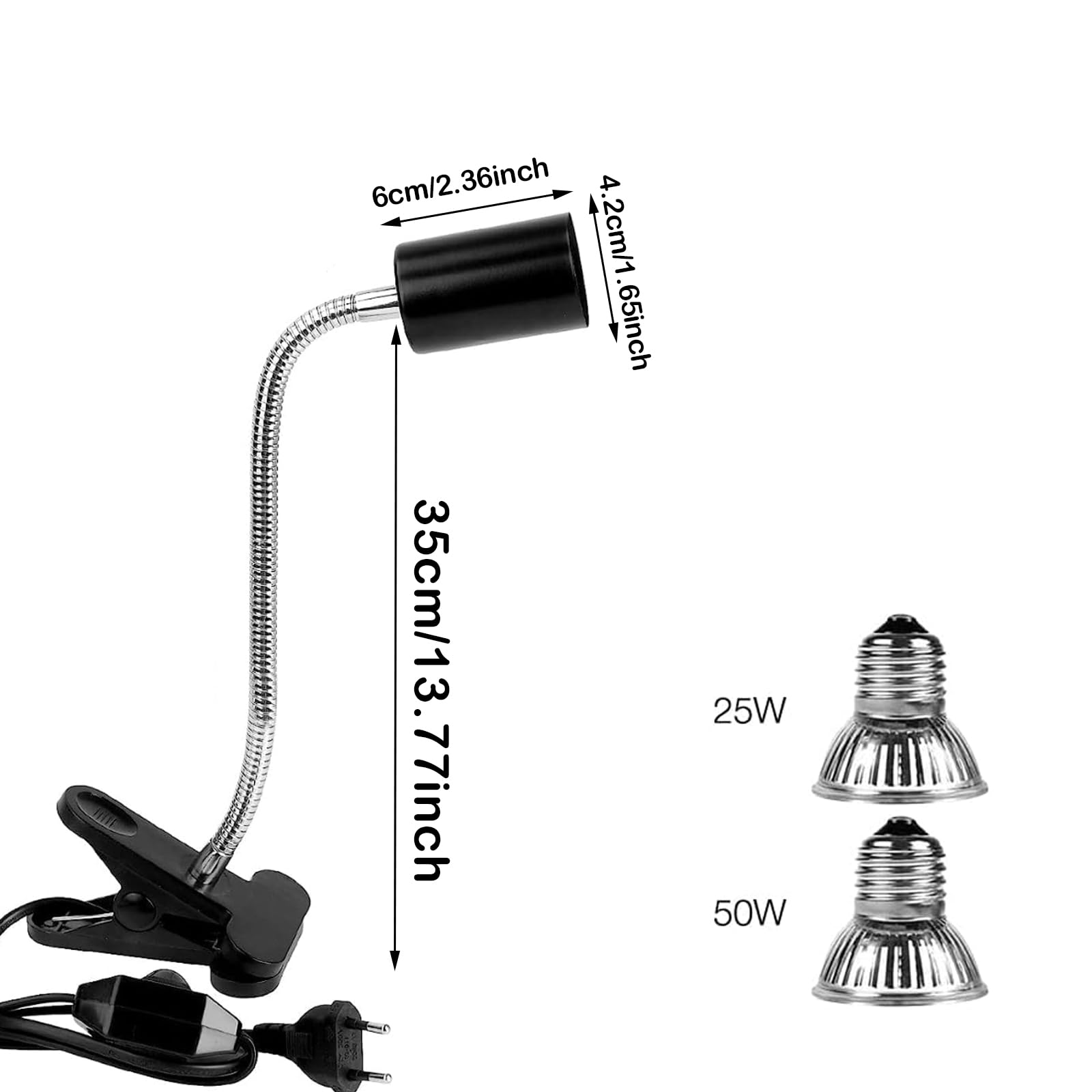Schildkröten Wärmelampe, Reptilien Terrarium Lampe mit Clip UVA/UVB 25W und 50W Heizlamp Wärmespotlampe E27 Lampenfassung Reptilien Heizlampe für Eidechsen, Schildkröte, Eidechse, Schlangen