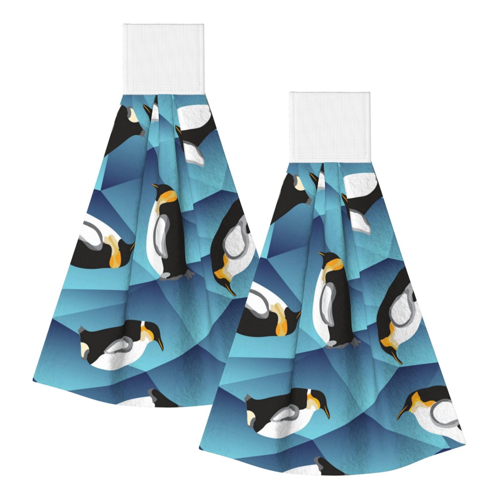 DOPKLNA Abstract Polygon Penguin, 2 Pcs Hanging Coral Fiber Hand Towels for Bathroom, Absorbent Kitchen Towels