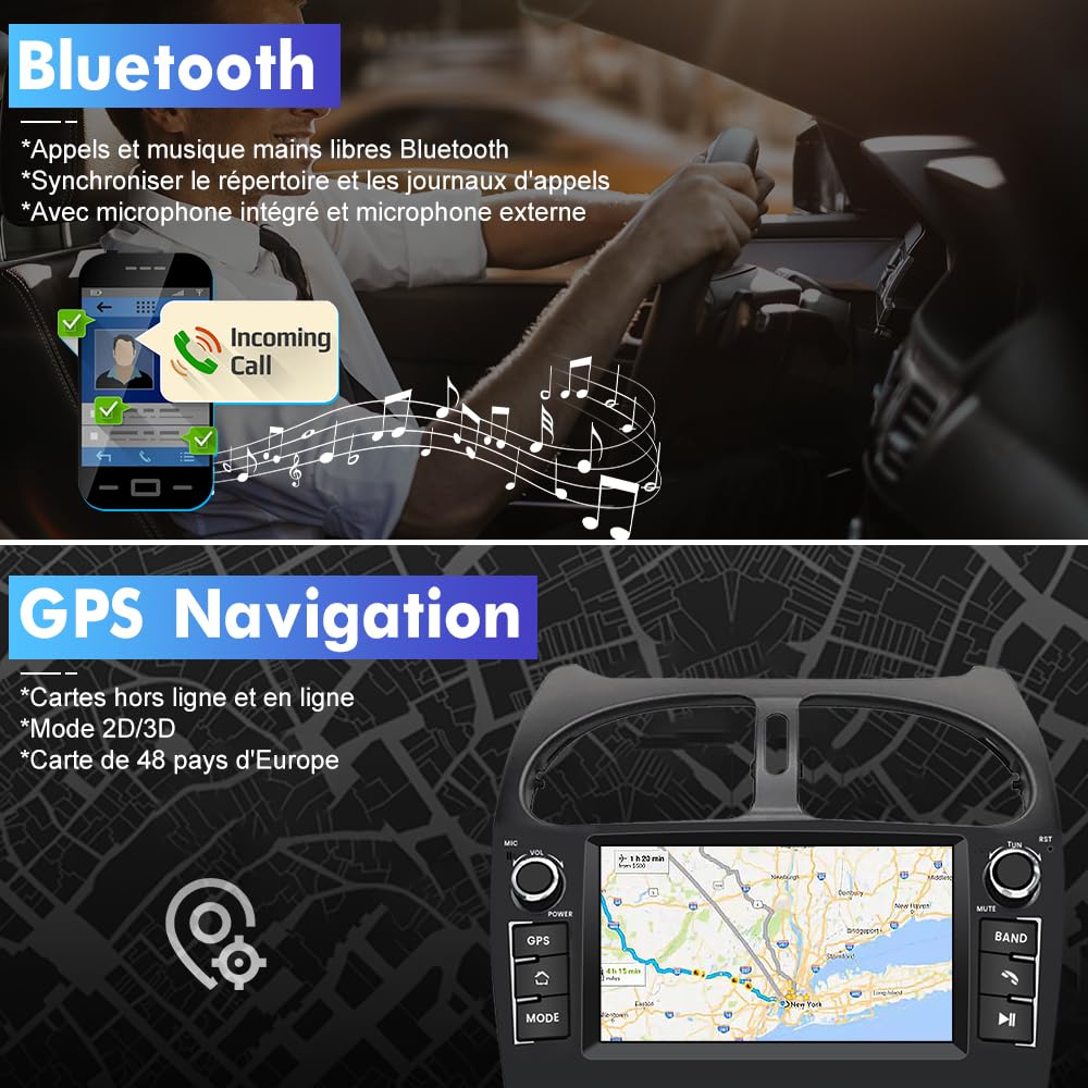 AWESAFE Autoradio Android 13 pour Peugeot 206/206cc (2002-2010), Écran Tactile 7 Pouces 2Go+32Go, CarPlay & Android Auto, GPS WiFi Bluetooth FM, Commandes au Volant, MirrorLink, Aide au Stationnement