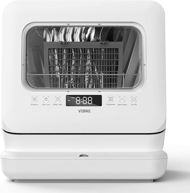 Countertop Dishwasher, Portable Dishwasher with 6L Water Tank & 6 Programs, Mini Dishwasher with 360° Dual Spray & Air-Dry, Water/Power-saving for Apartments & RVs, Accessories included, White