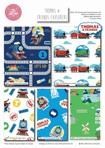 The Craft Cotton Company Thomas & Friends Explorers 100% algodón 5 retales surtidos ideal para manualidades y patchwork