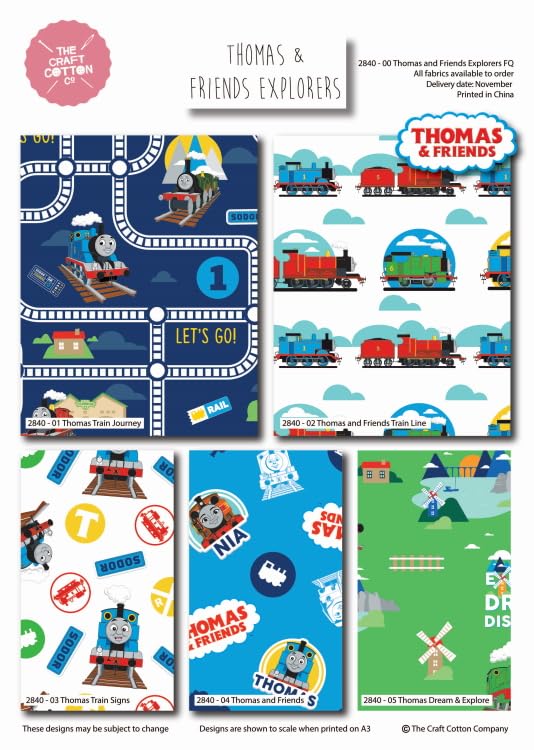 THE CRAFT COTTONCompany Thomas & Friends Explorers 100% Cotton 5 Assorted Fat Quarters Ideal for Crafts and Patchwork