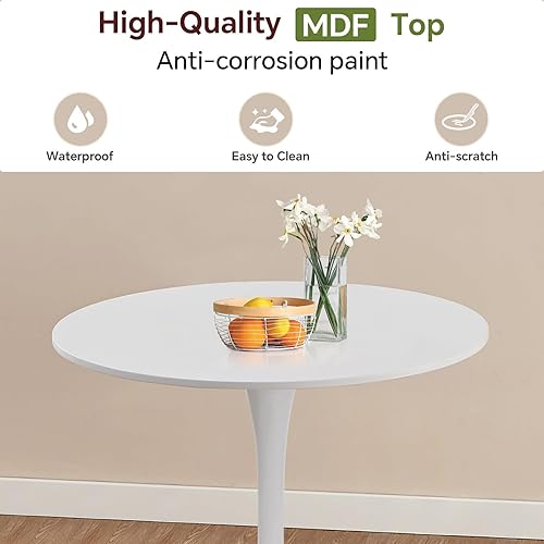 Miniatura 5 de Mesa de comedor redonda de tulipán blanco de 27.5 pulgadas para espacio pequeño, mesa de cocina moderna con base de pedestal para 2-4 personas,
