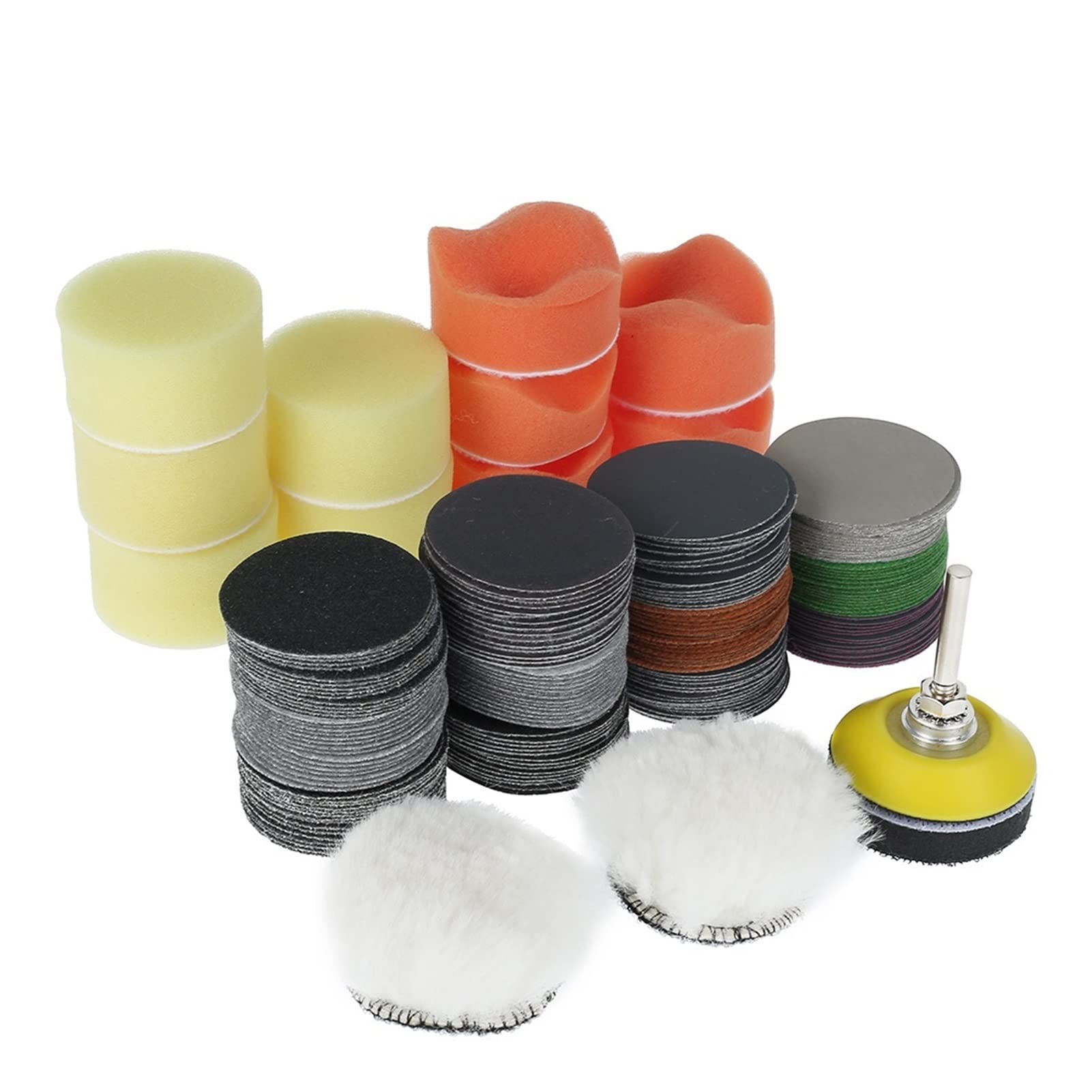 Papel de lija abrasivo ZSBLXHHJD 195 piezas 2 pulgadas Pulido de coches Pad Pad Kit Sandpaper Lijado Lijado Sandpaper Pulper Pad Paper de lija + Conjunto de papel de lija (Color : 195pieces)