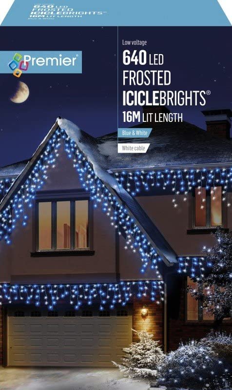 Premier Multi Action Frosted Cap Icicles Blue White 640 LED - LV213285BW