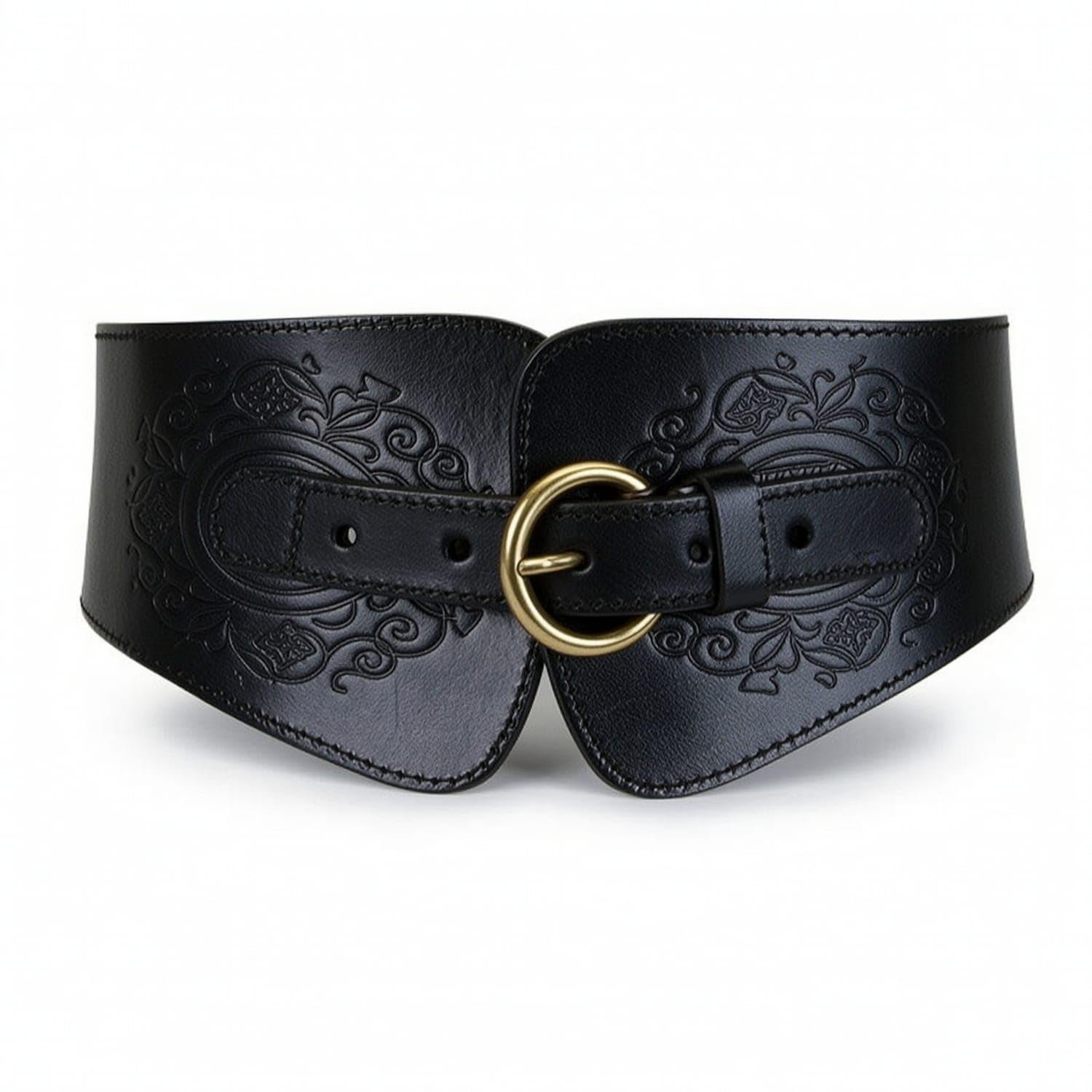 Gold-Tone Wide Waist Belt Chunky Wide Belt with Buckle Chic Waistband Long-Lasting for Women, Dresses, Coats, Sweaters, Black-image-48