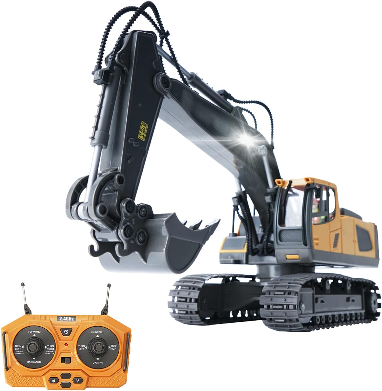 Eacam RC Excavator 1/20 2.4GHz 11CH RC Construction Truck Engineering Vehicles Educational Toys for Kids with Light Music