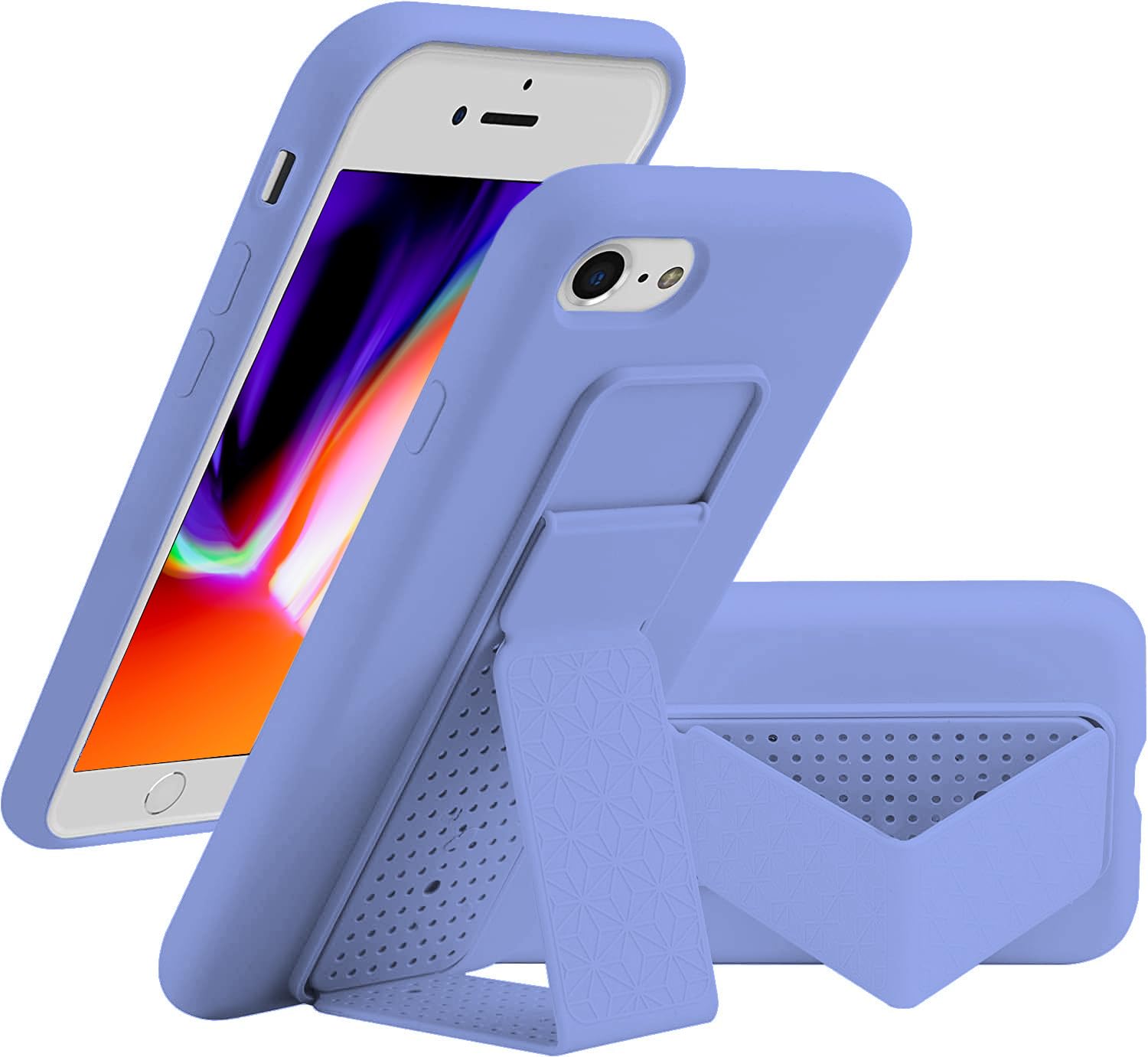 LAUDTEC - Funda de silicona compatible con iPhone 7/8/SE, soporte vertical y horizontal, correa de mano de metal, funda flexible de silicona líquida suave para iPhone 7/8/SE (morado)