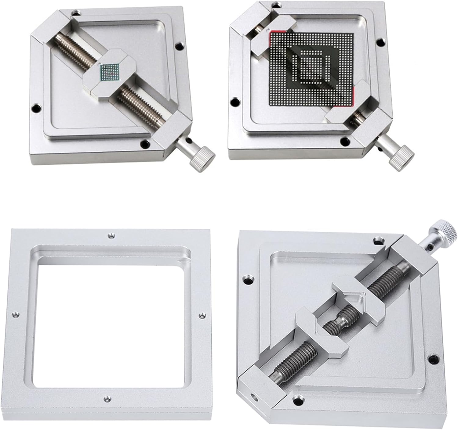 HT‑90 90x90 BGA Reballing Station, Aluminum Alloy BGA Reballing Stencil, BGA Reball Stencil for 9-43mm BGA Chip and Laptop CPU Mobile Phone Rework