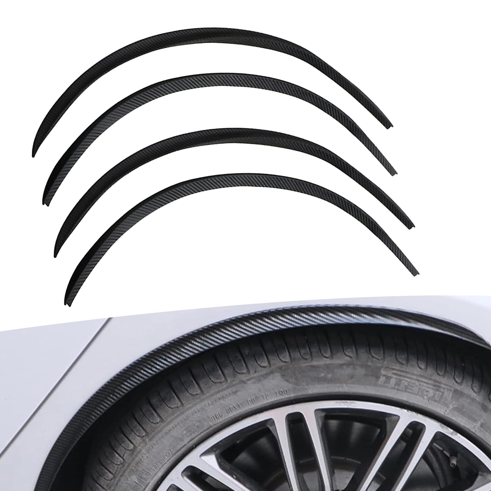 Pack-4 Car Fender Trim Strip, 28" Anti-Scratch Wheel Fender Horn Protectors, Carbon Fiber Arch Wheel Header Protection Anti-Scratch Pad, Curved Anti-Collision Wheels Lip Strip (Black)
