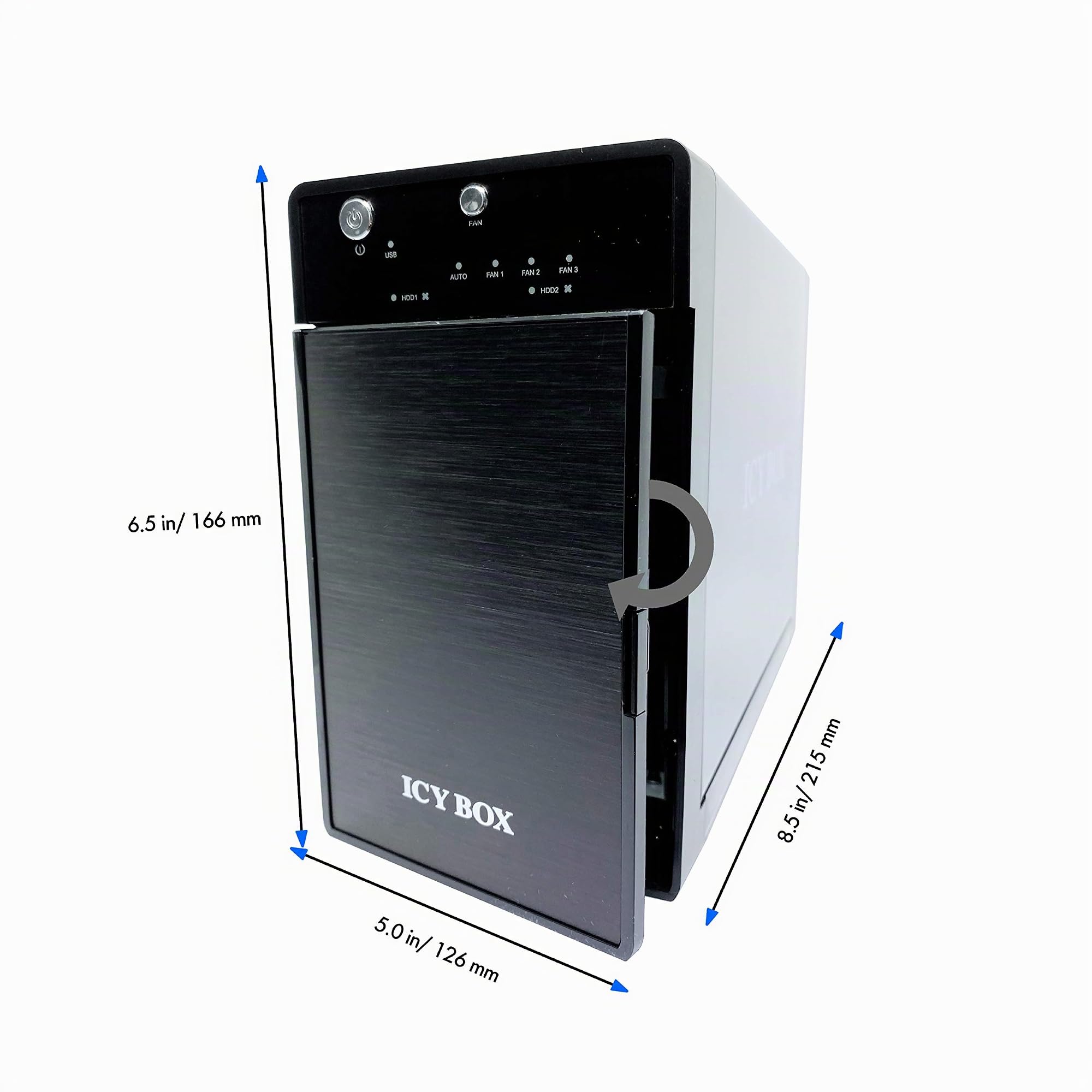 ICY BOX Contenitore esterno a 2 scomparti (Raid 0/1, singolo, JBOD) per 2x 3, 5" dischi rigidi SATA i, II, III, connessione USB 3.0 (UASP) e eSATA, ventola intelligente