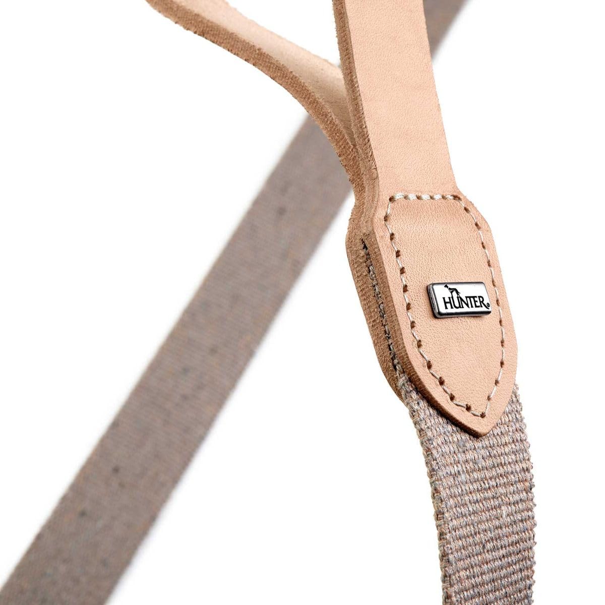 HUNTER Smycz dla psa TRINO, kolor: szary/naturalny, wytrzymała skóra bydlęca, stylowy pasek bawełniany, z paskiem na rękę, wzór Scandi-Boho, Made in Germany, rozmiar: 30/120