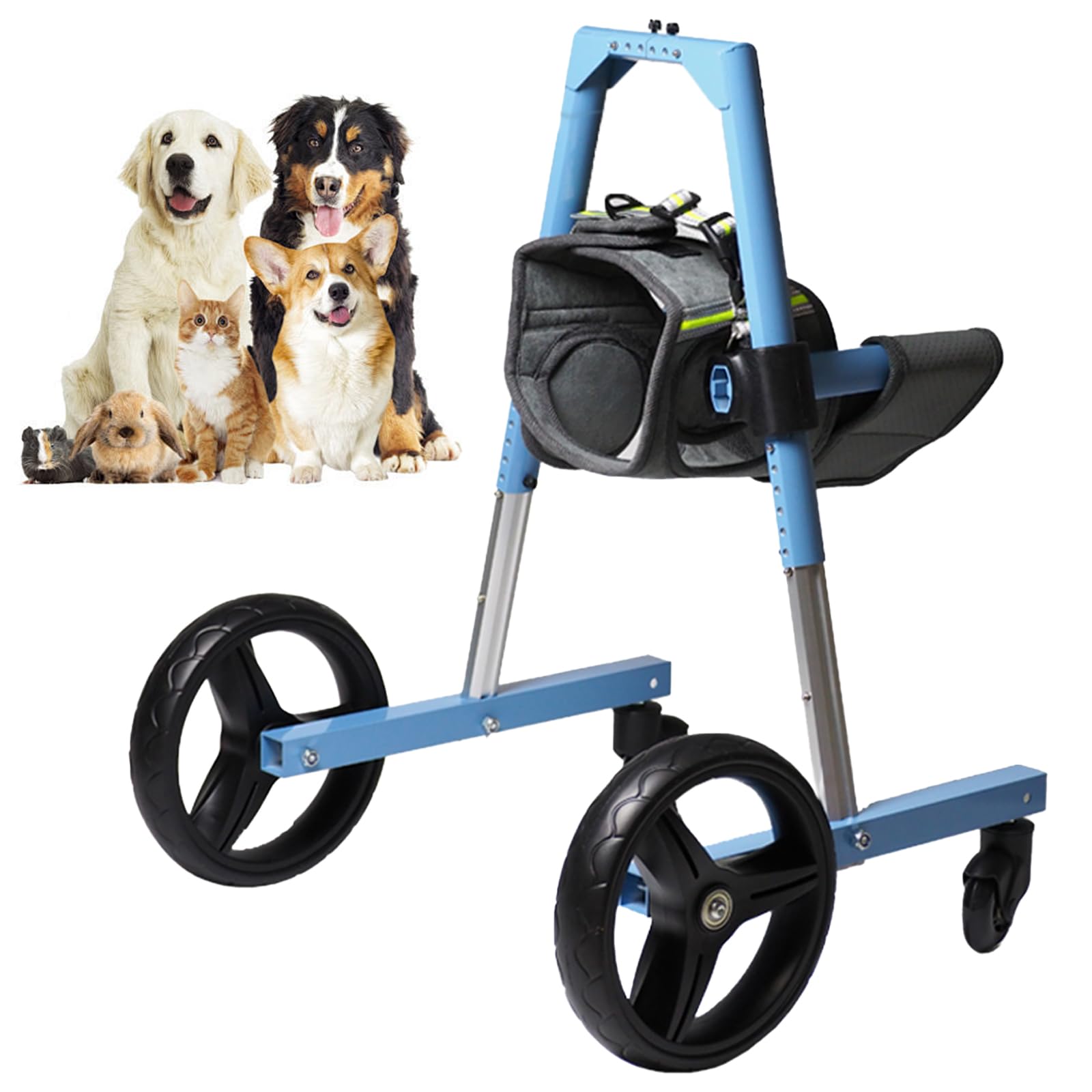 Silla de ruedas ajustable para perros con soporte de 4 ruedas estables