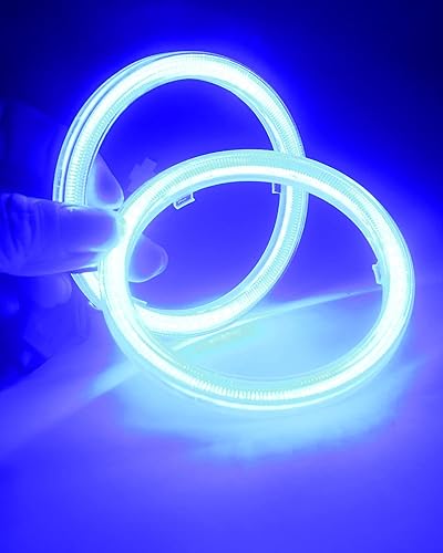 Miniatura 10 de Qasim 70MM hielo azul halo anillos ángel ojos faro COB 45SMD LED lámparas de advertencia con cubierta de plástico 12 V 24 V