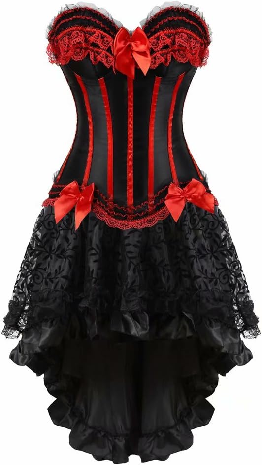 Corset Dress Plus Size Bustier Skirt Set Masquerade Gothic BrocadeStripe Lace Gothic Costume