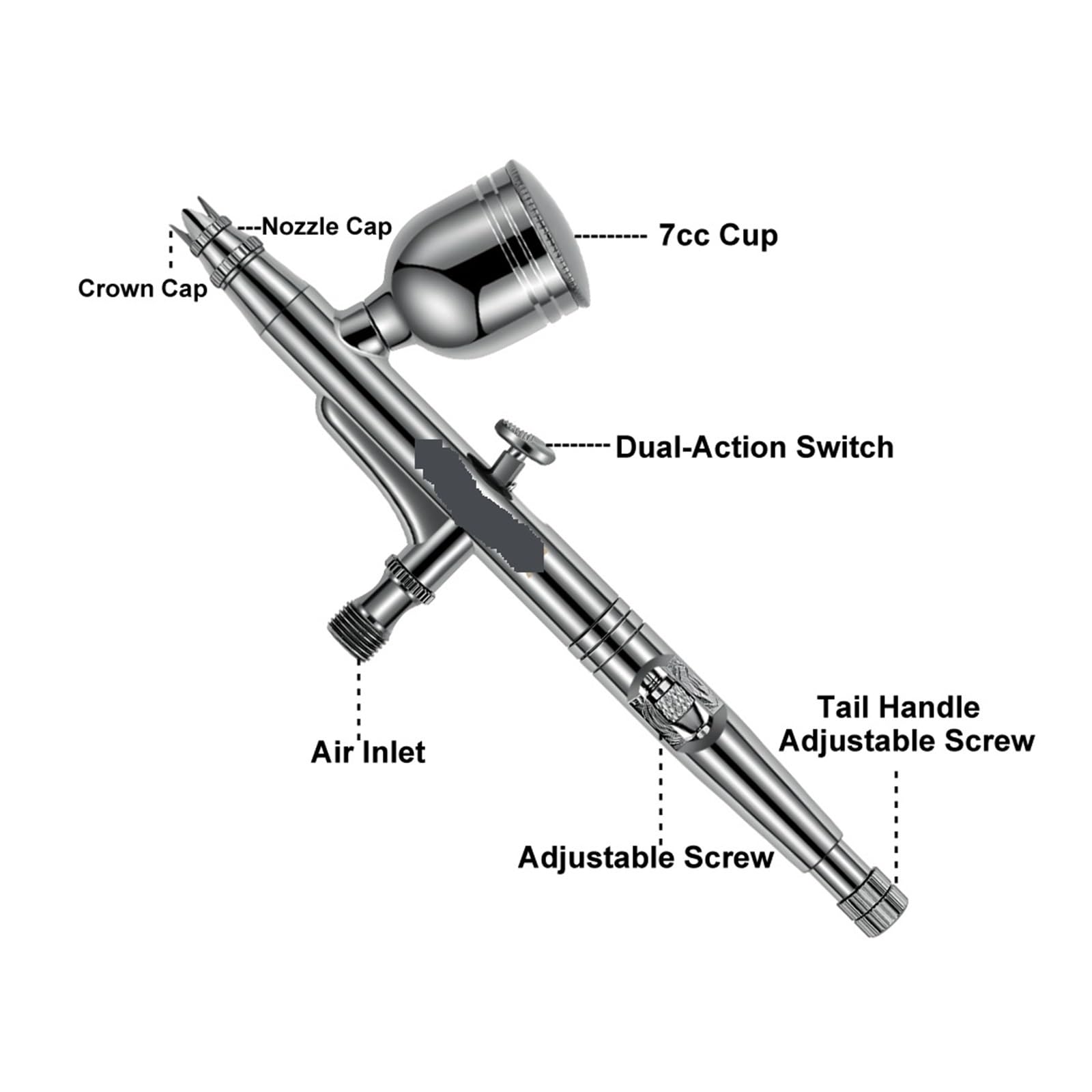 Spruzzatore di vernice, Funzione di arresto automatico Compressore aerografo 7cc Pistola a spruzzo a doppia azione da 0,3 mm for moo pittura for torte Nail Art per Mobili, Armadi