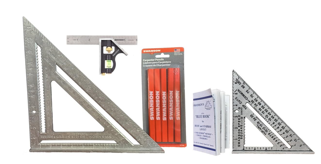 Swanson Speed Square Bundle with 7" & 12" Plus 6" Combo Square & 5 Pencils