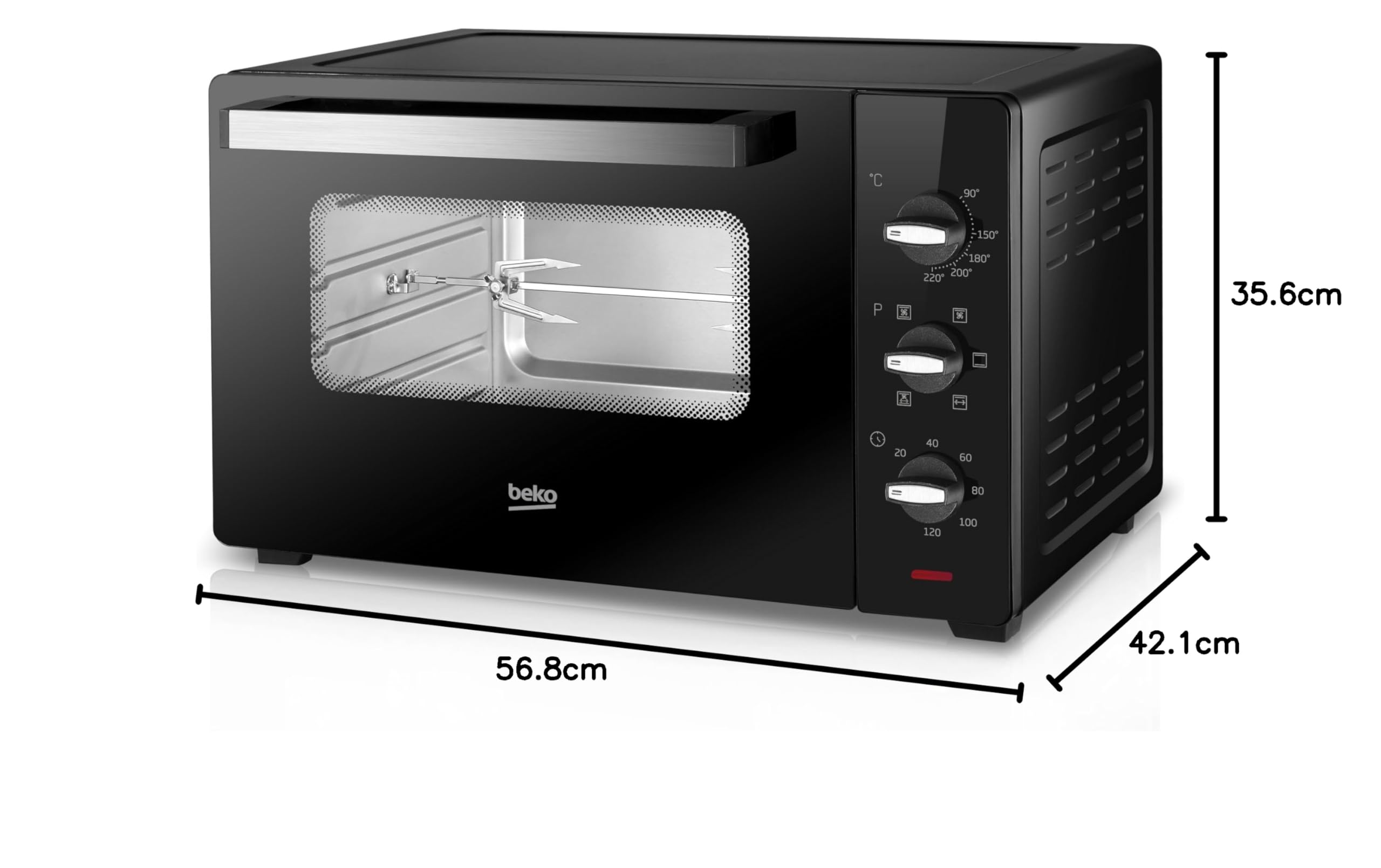 Beko BMOF45B Placa eléctrica con circulación, 45 litros, 2000 W, 5 funciones, temporizador 120 min, temperatura hasta 220 grados, negro