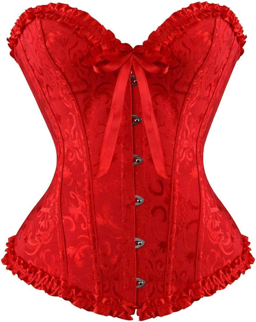Women's Lace Up Overbust Corset | Bustier Lingerie Satin Floral Bustier Bodyshaper Top