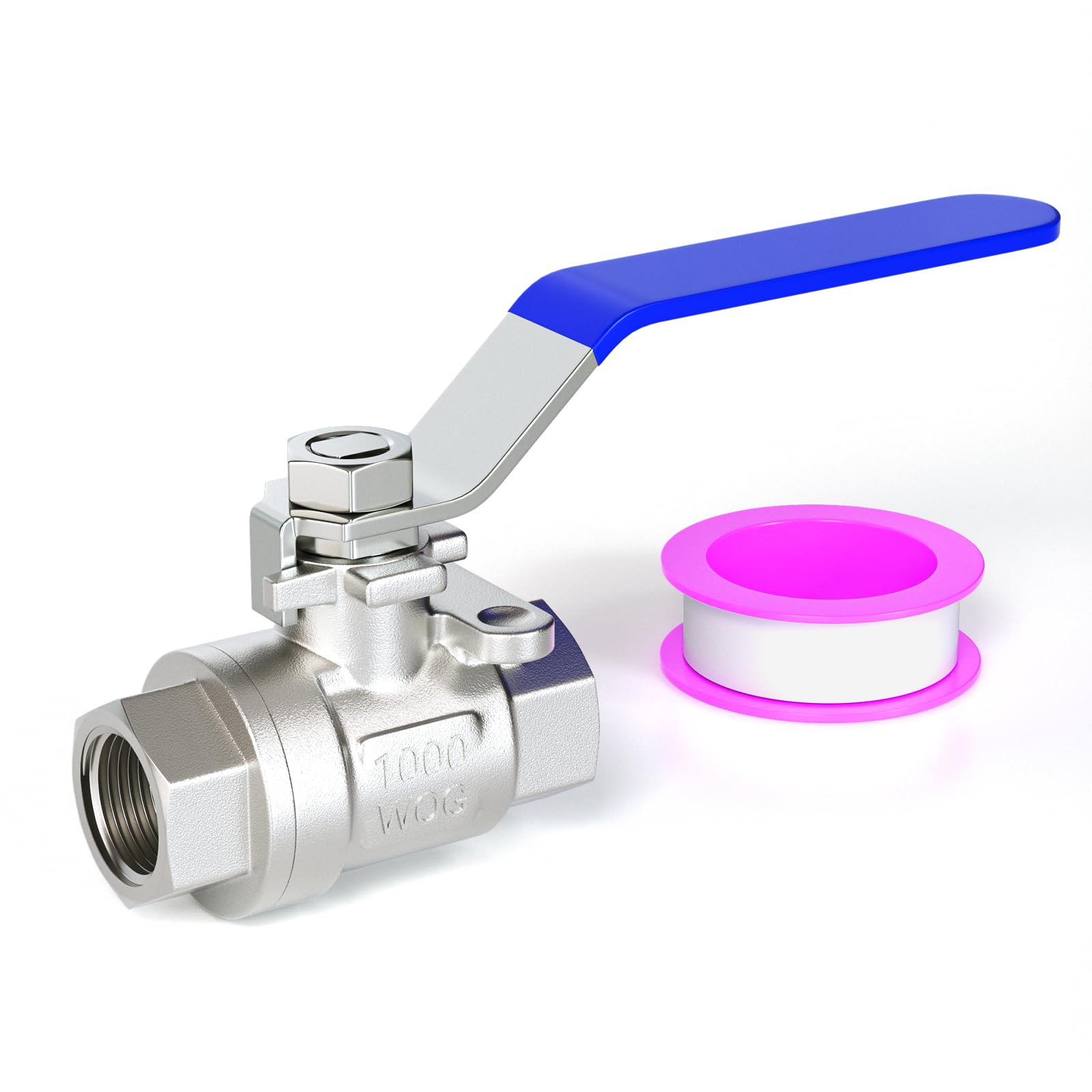 Válvula de bola hembra NPT de 2 pulgadas en acero inoxidable 304 con mango azul resistente