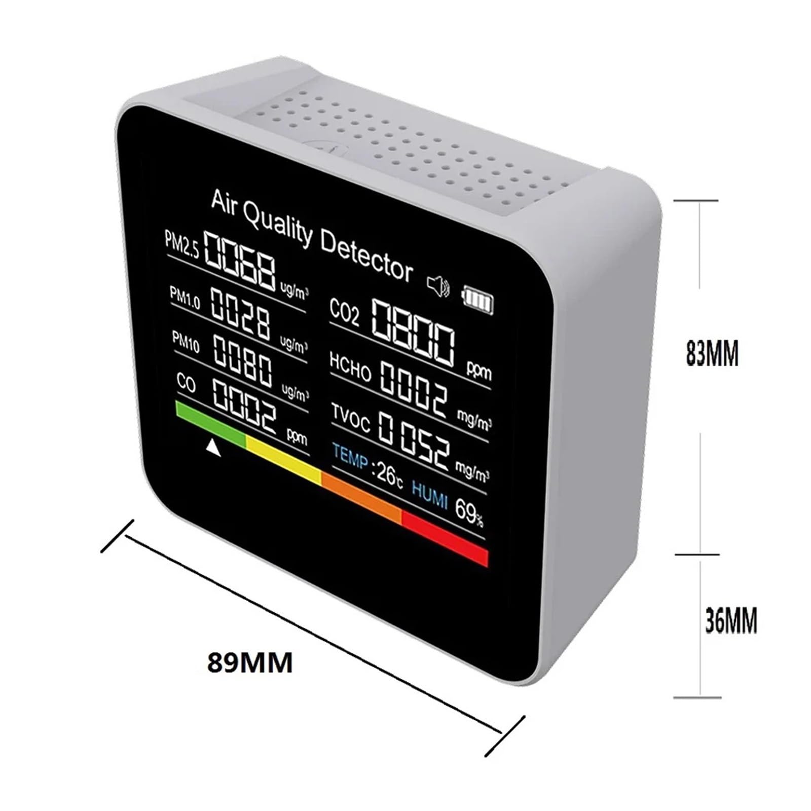 monitor co2, 9 w 1 Monitor jakości powietrza Miernik CO2 CO TVOC HCHO PM2.5 PM1.0 PM10 Pomiar temperatury i wilgotności Detektor dwutlenku węgla do domu, biura, samochodu(White)