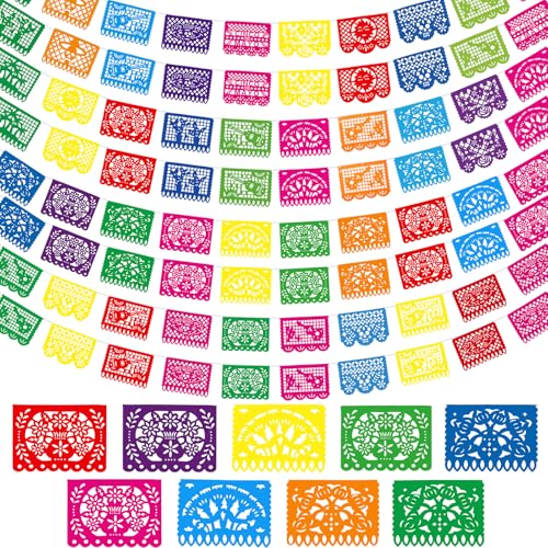 Boao 4 Packs 60 Feet Cinco De Mayo Party Decorations Mexican Banner Fiesta Plastic Papel Picado Banner Garland Dia De Los Muertos Day of The Dead Hanging Decor Mexican Fiesta Birthday Party Supplies