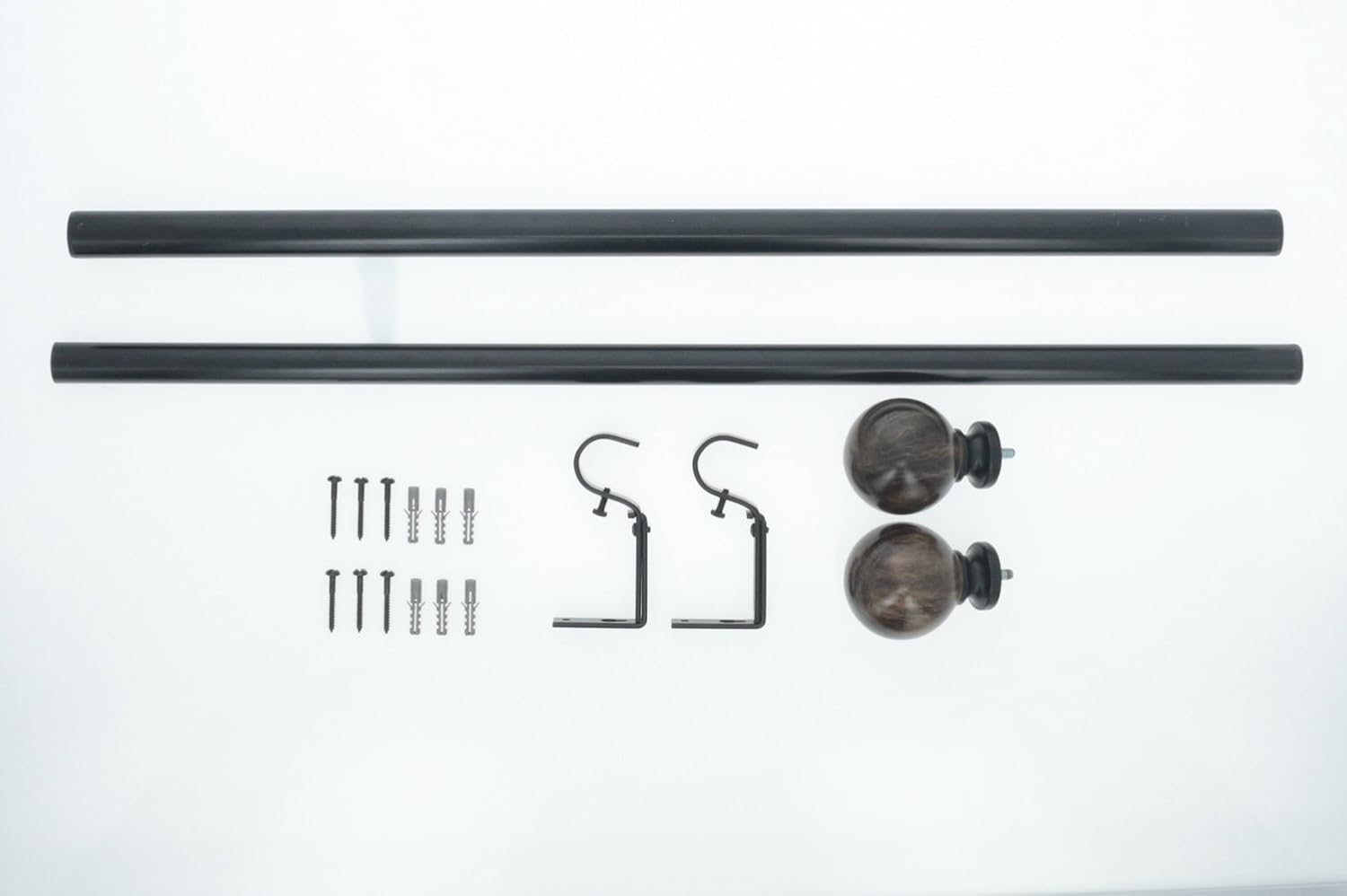 Meriville 1-Inch Diameter Window Treatment Curtain Rod, Black Marble Ball Finial, 28-inch to 48-inch Adjustable, Black