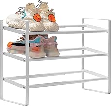 Hachibanya Telescopic Shoe Rack, Slim, Space Saving, Frame, Shoe Shelf, 18.1 - 33.1 inches (46 - 84 cm), 3 Tiers, White