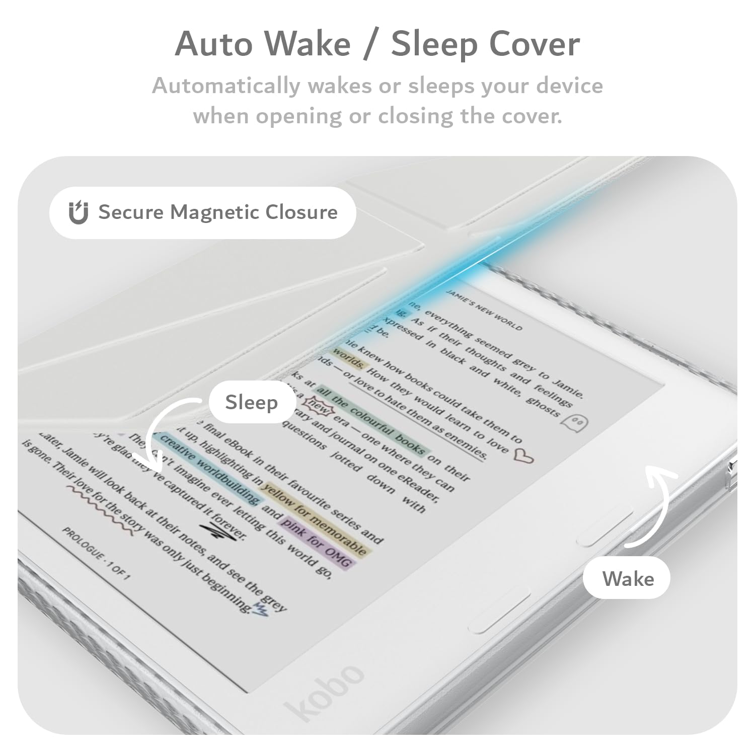 TUDIA M-Flip Coque Magnétique Transparente Amovible Compatible avec Kobo Libra Colour (2024) [Veille/Réveil Automatique] Étui Arrière Transparent Pliable avec Porte-Stylet (Gris) - 5