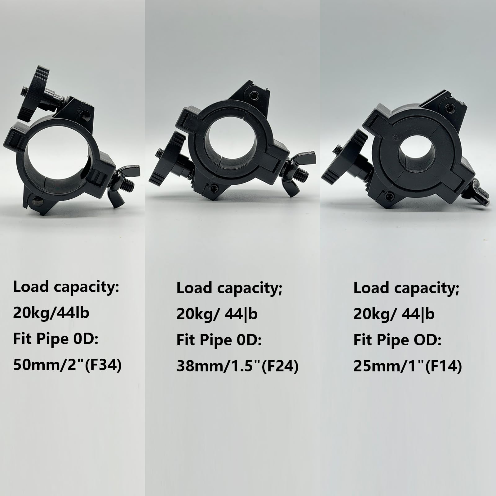 Lot de 2 pinces toriques pour éclairage de scène - Convient pour 3 tubes de diamètre 25 mm, 36 mm, 48 mm, capacité de charge de 20 kg (noir)