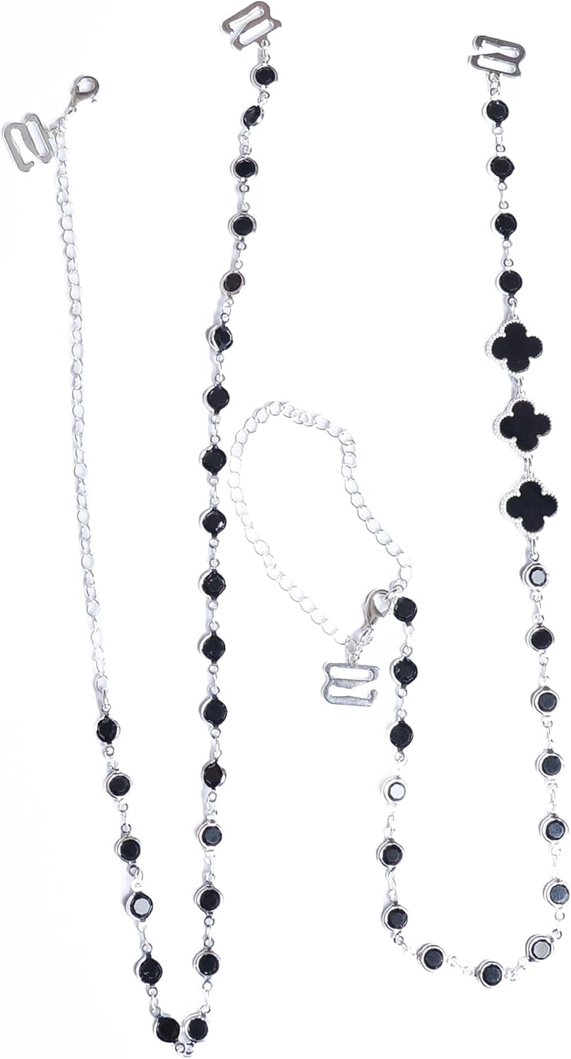 DIVA'S White Mother Pearl Clover Shape and Crystals Adjustable Bra Straps