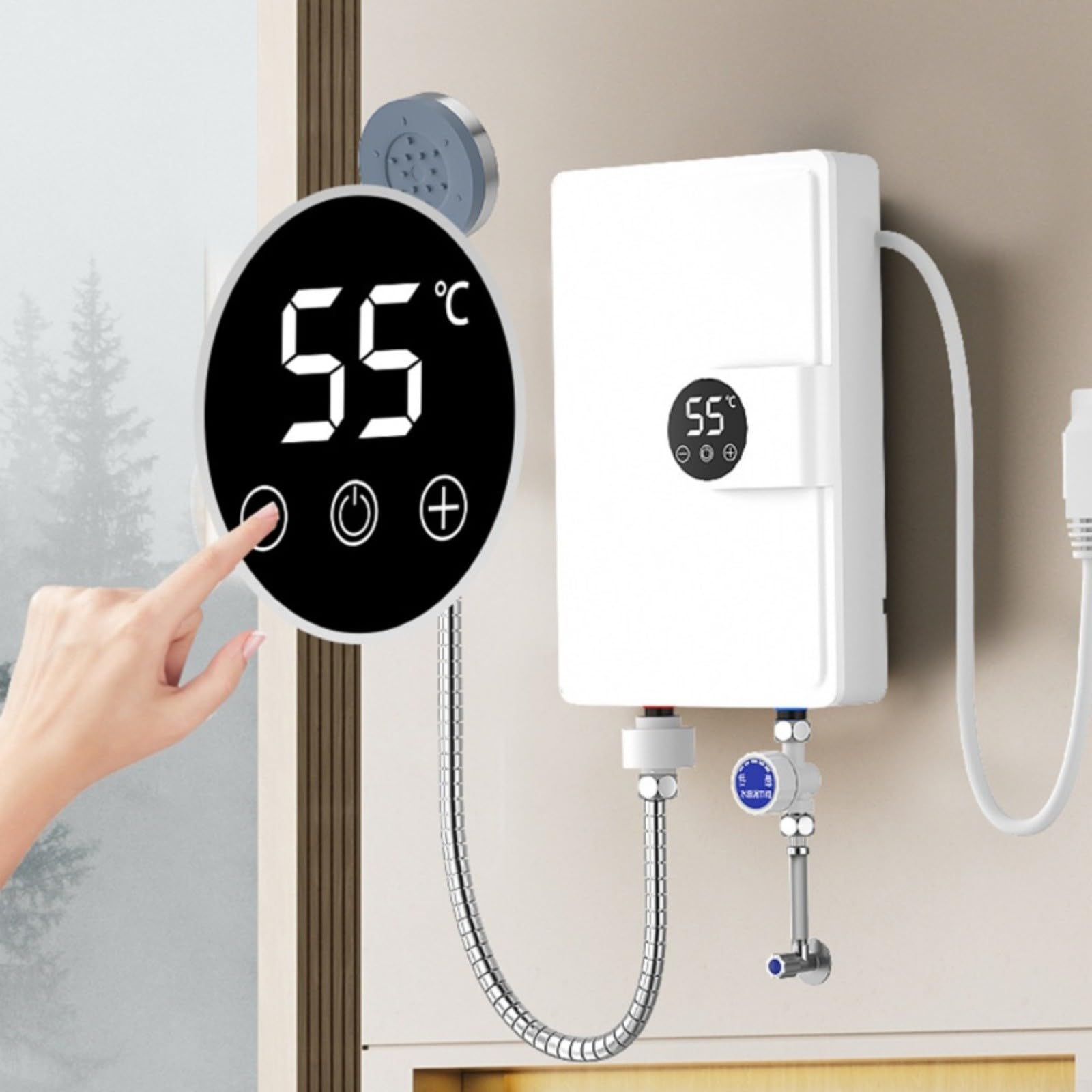 Mini scaldabagno elettrico, 5500 W, con serbatoio in acciaio inox e display LCD, per scaldabagno istantaneo per doccia, bagno, cucina e lavanderia