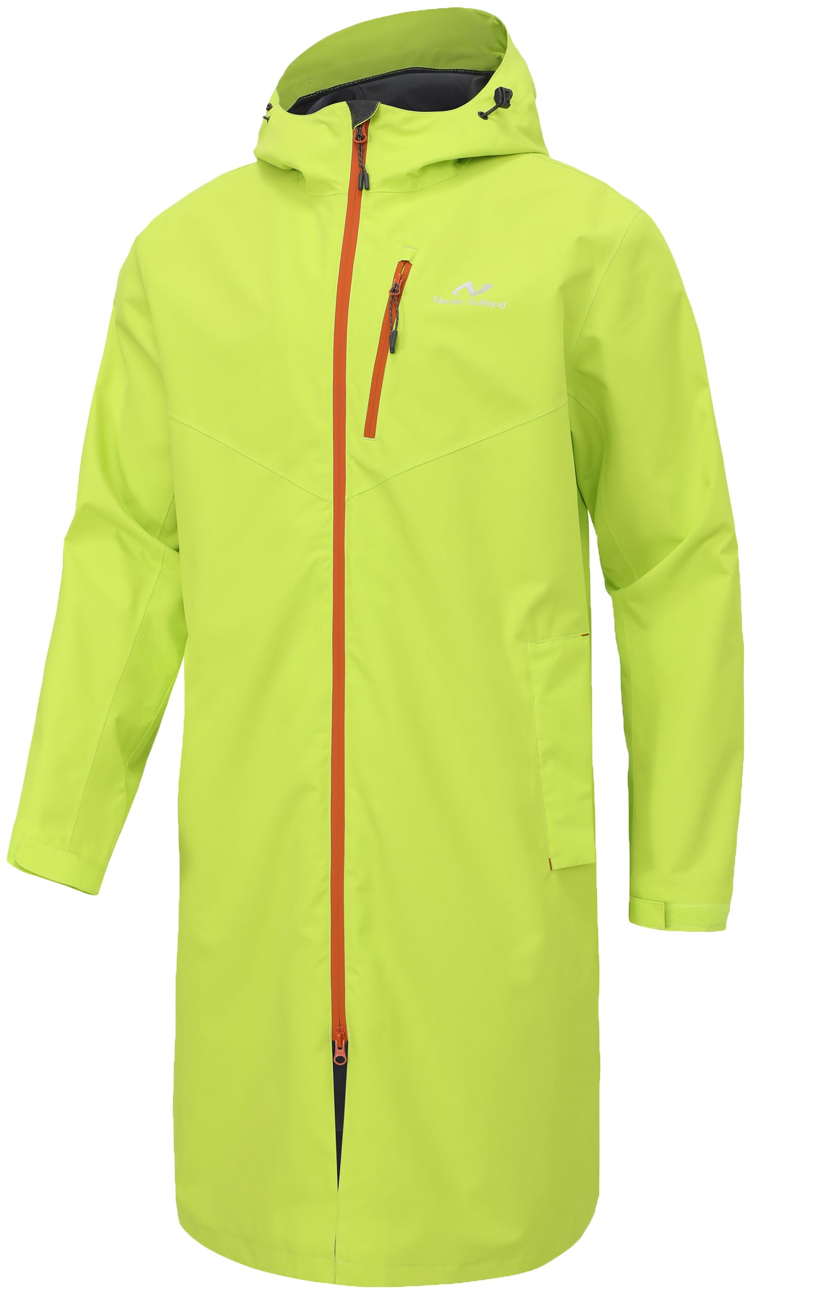 NORDIC OUTLAND Rain Jacket Men,Waterproof Breathable Long Raincoat with Hood Mesh Lining,Windbreaker for outdoor activities