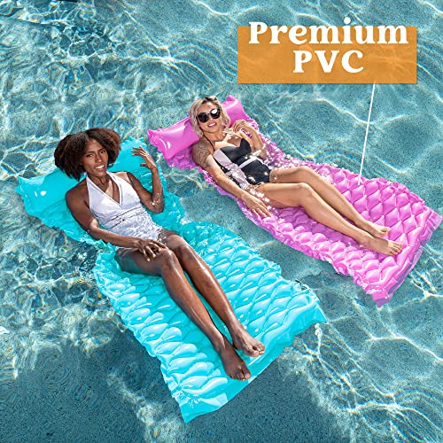 Sloosh Pocket Inflatable Floating Mat Swimming Pool Mattress Pool Mat Float Raft Lounge 2 Pieces(Blue, Purple) #TOP4